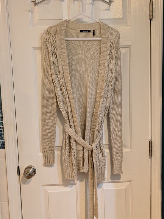 Daisy Fuentes Sweaters - Daisy Fuentes Cream Cable-Knit Open Front Cardigan